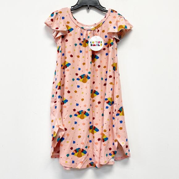 Dot Dot Smile Girls Pink With Fall Leaves Print Short Sleeve Swing Dress 5/6 - Picture 1 of 4